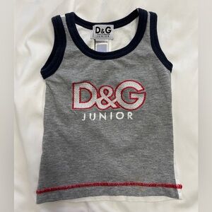 Dolce & Gabbana D&G Junior Kids Logo Tank Top Gray Embroidered Designer Shirt